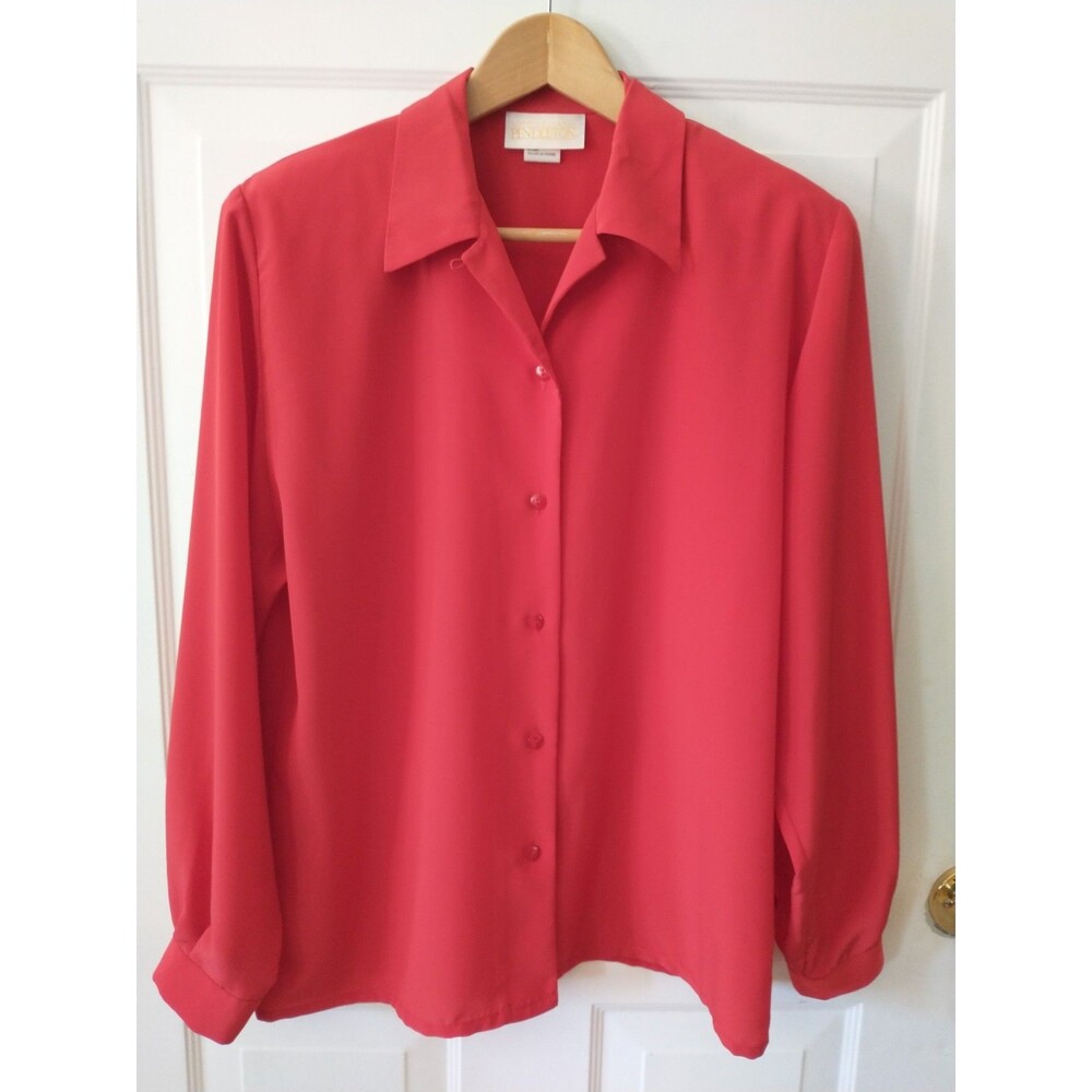 Sophisticates by Pendleton Women's Red Solid Collared Button Front Blouse Size12